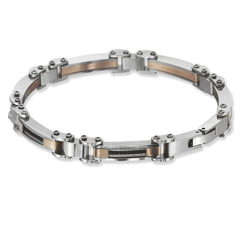 Stainless Steel Rose Plate with Black and Silver Cable Bracelet