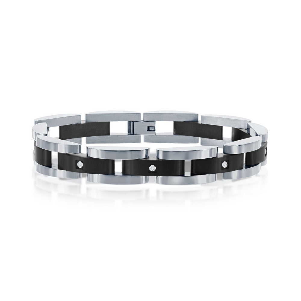 Stainless Steel Black with 5 CZ's Link Bracelet