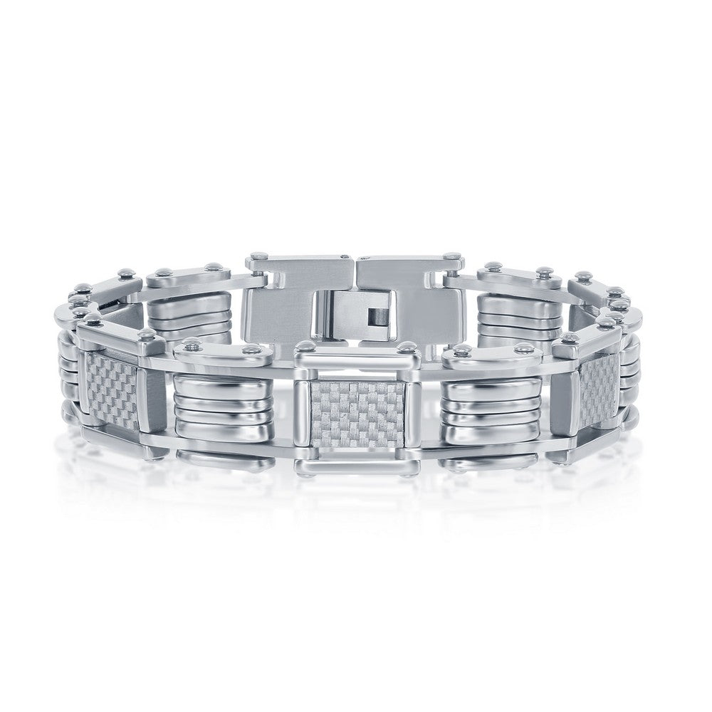 Stainless Steel White Carbon Fiber Link Bracelet