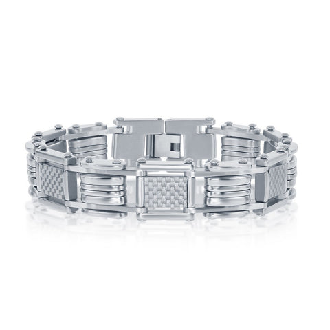 Stainless Steel White Carbon Fiber Link Bracelet