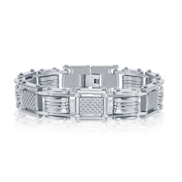 Stainless Steel White Carbon Fiber Link Bracelet