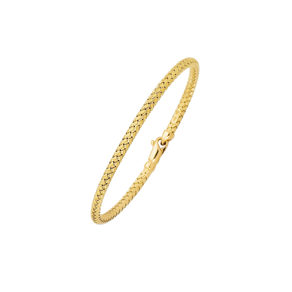 14kt 7.25 inches Yellow Gold Shiny Round Basket Weaved Bangle with Lobster Clasp