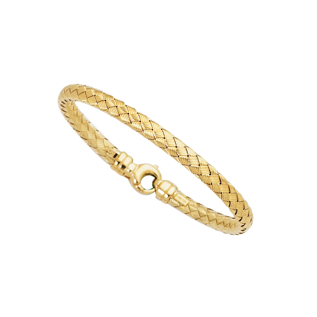 14kt 7.25 inches Yellow Gold Shiny Round Basket Weaved Bangle with Lobster Clasp
