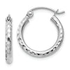 14k White Gold Diamond-cut 2mm Round Tube Hoop Earrings