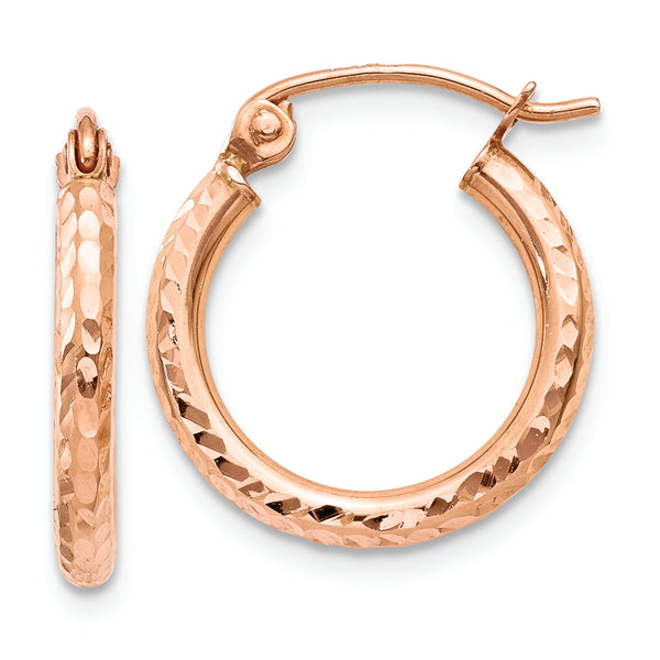 14k Rose Gold Lightweight Diamond-cut Hoop Earrings