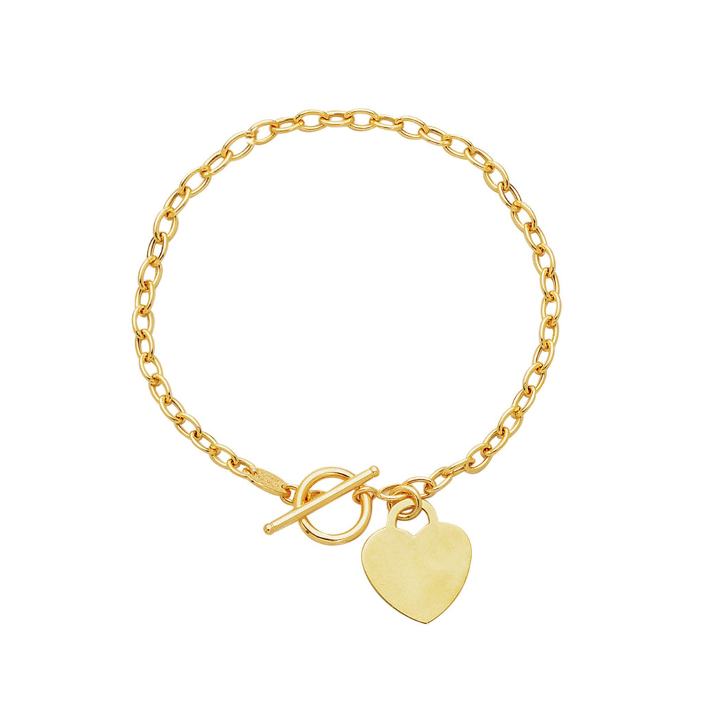 14kt 7.50 inches Yellow Gold Diamond Cut Oval Chain Link Bracelet with HEarRingt with Toggle Lock