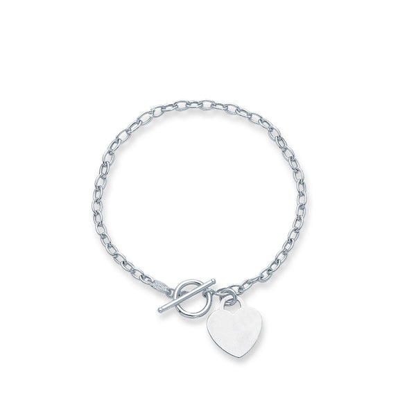 14kt 7.50 inches White Gold Diamond Cut Oval Chain Link Bracelet with HEarRingt+Toggle Lock