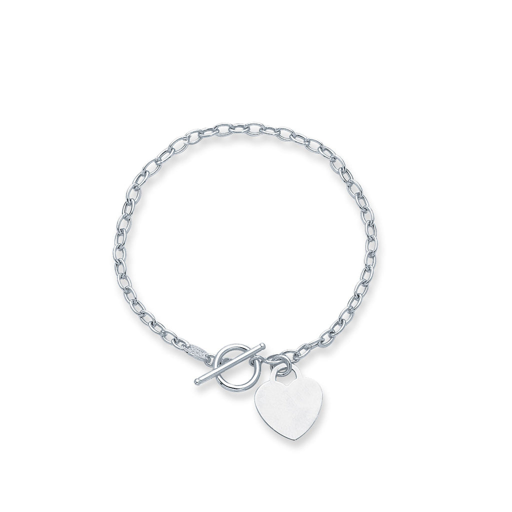 14kt 7.50 inches White Gold Diamond Cut Oval Chain Link Bracelet with HEarRingt+Toggle Lock