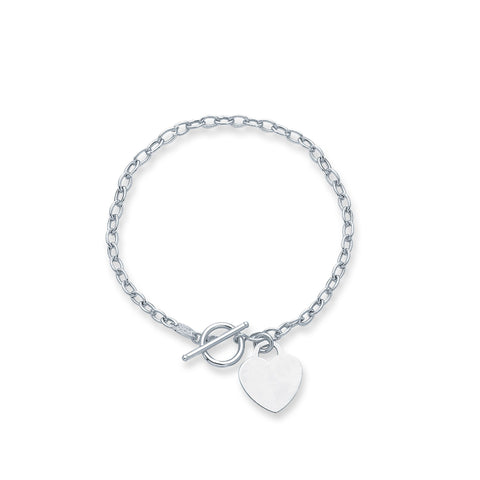 14kt 7.50 inches White Gold Diamond Cut Oval Chain Link Bracelet with HEarRingt+Toggle Lock