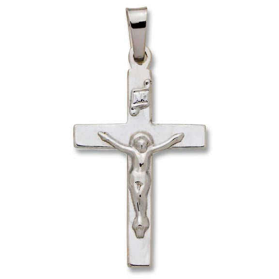 14kt White Gold Crucifix - Hollow - 1" x 9/16"