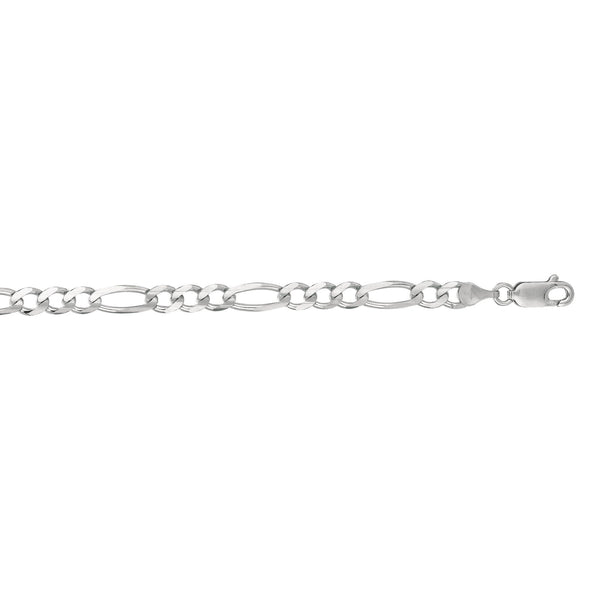 14kt 8 inches White Gold 4.6mm Diamond Cut Alternate 3+1 Classic Figaro Chain with Lobster Clasp