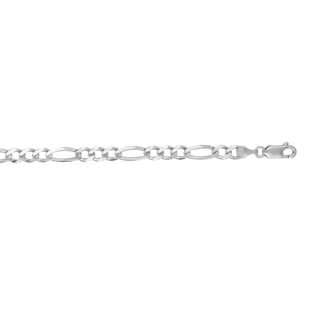14kt 8 inches White Gold 4.6mm Diamond Cut Alternate 3+1 Classic Figaro Chain with Lobster Clasp