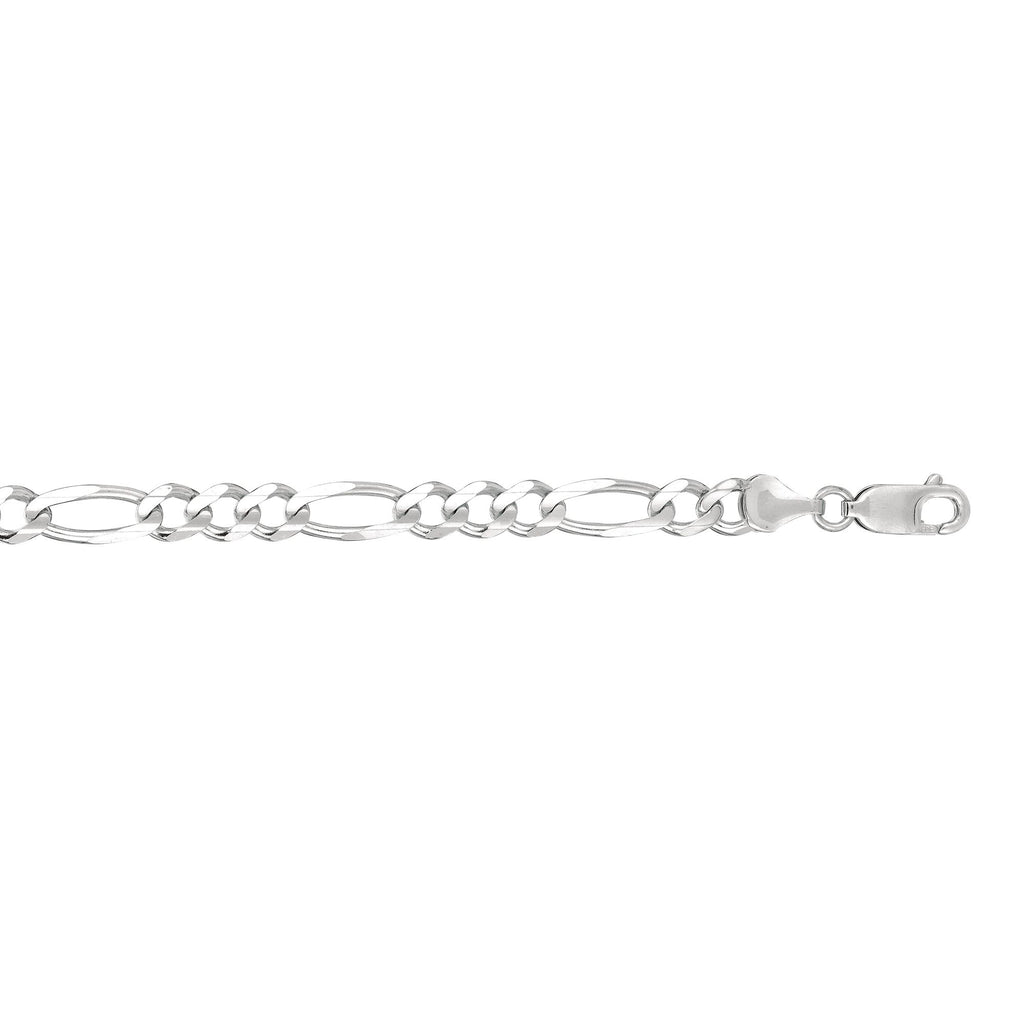 14kt 8 inches White Gold 6.0mm Diamond Cut Alternate 3+1 Classic Figaro Chain with Lobster Clasp