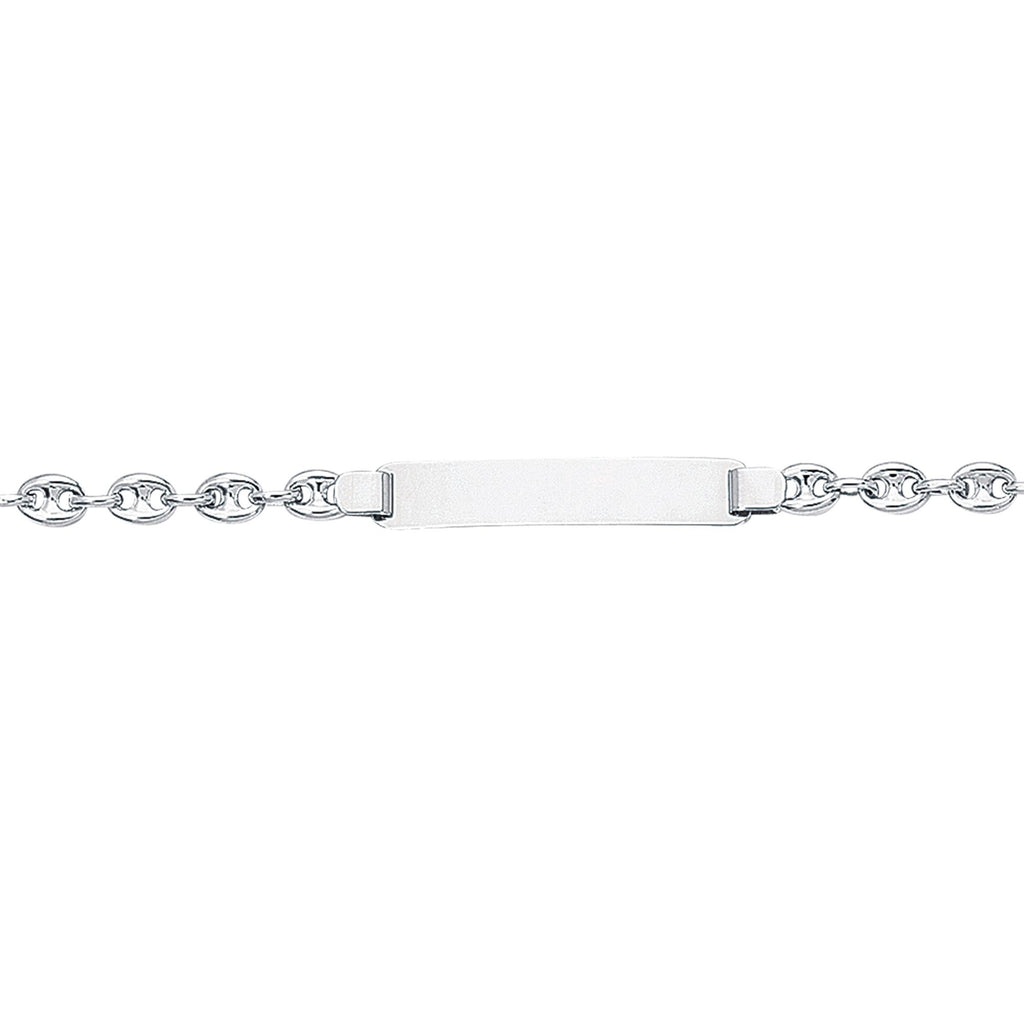 14kt 6 inches White Gold Shiny Puffed Mariner Link ID Bracelet with Lobster Clasp