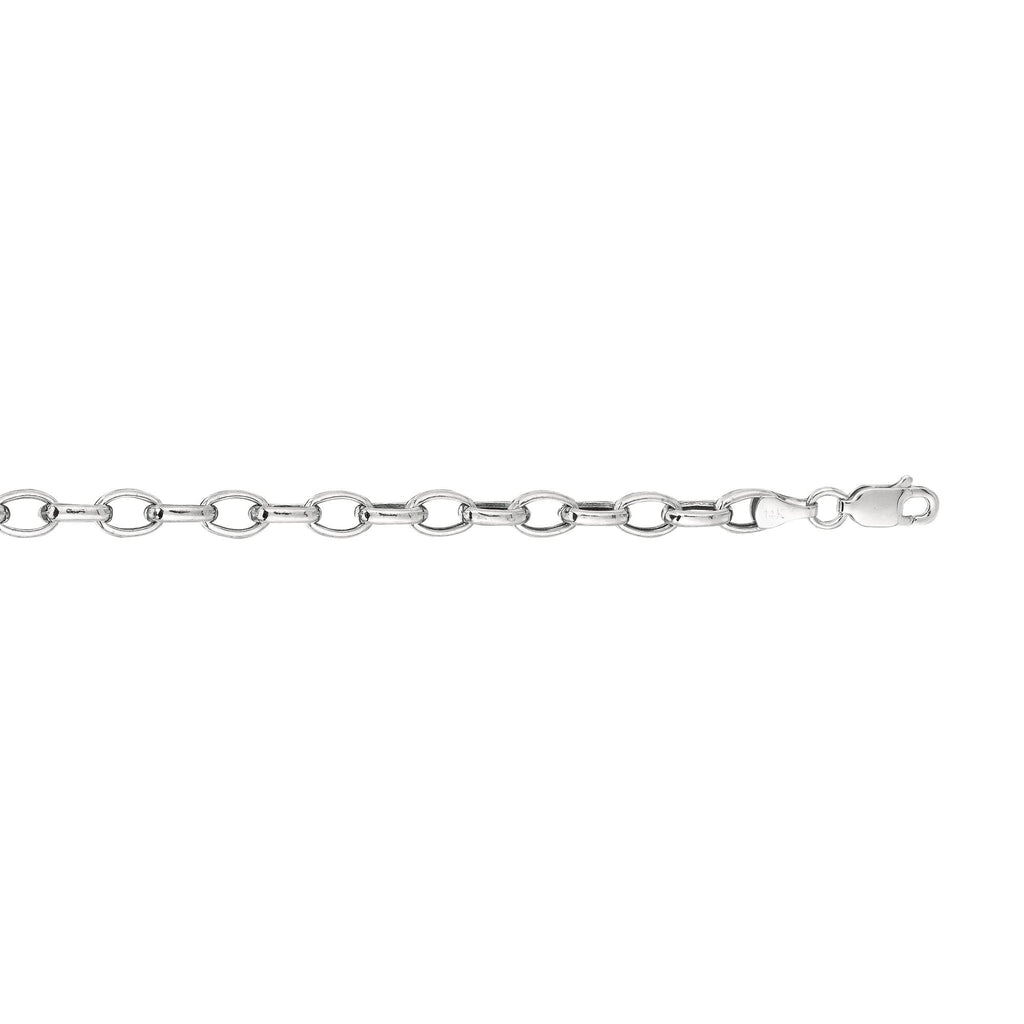 14kt 7 inches White Gold 4.6mm Diamond Cut Oval Rolo Chain with Lobster Clasp
