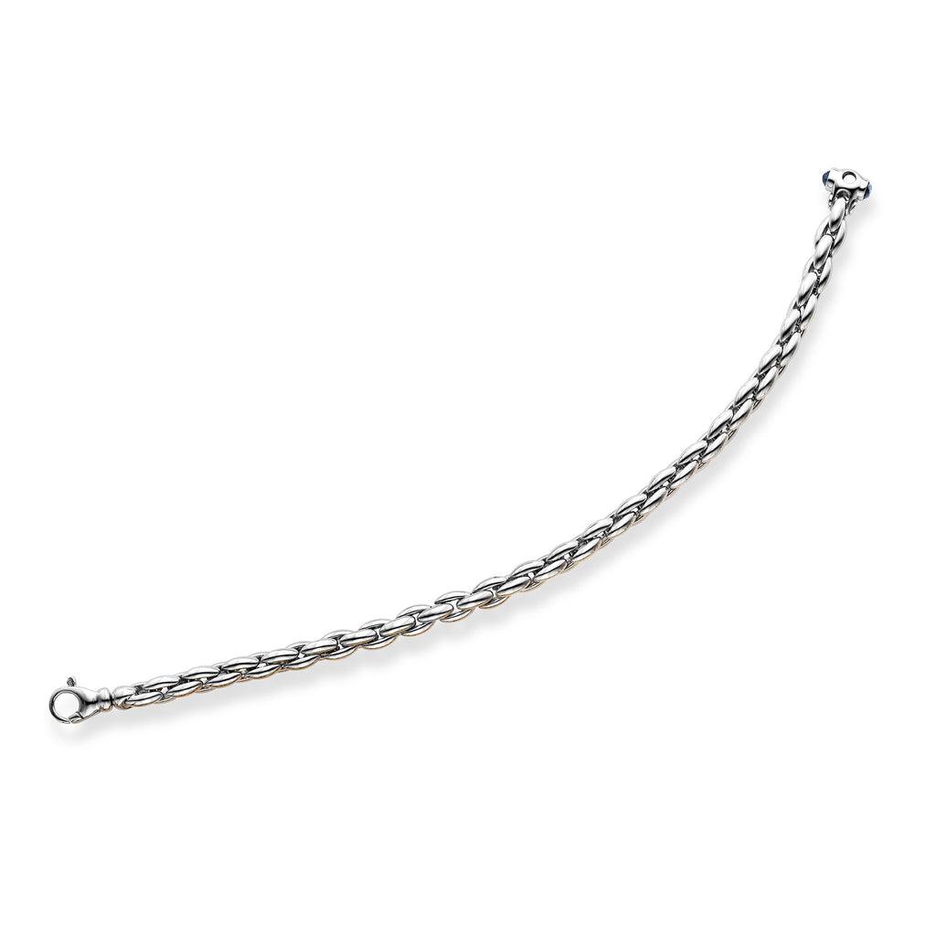 14kt Gold 7.5 inches White Finish 3mm Shiny Fancy Oval Bracelet with Lobster Clasp with  Round Sky Blue Sapphire
