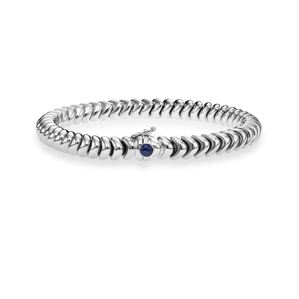 14kt Gold 7.5 inches White Finish 6mm Polished Dragon Bracelet with Box Clasp with 0.4300ct Round Dark Blue Sapphire