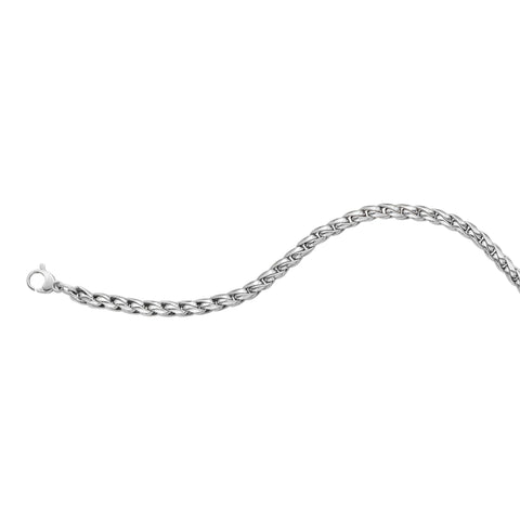 14kt Gold 7.5 inches White Finish 5.2mm Polished Round Wheat Bracelet with Lobster Clasp