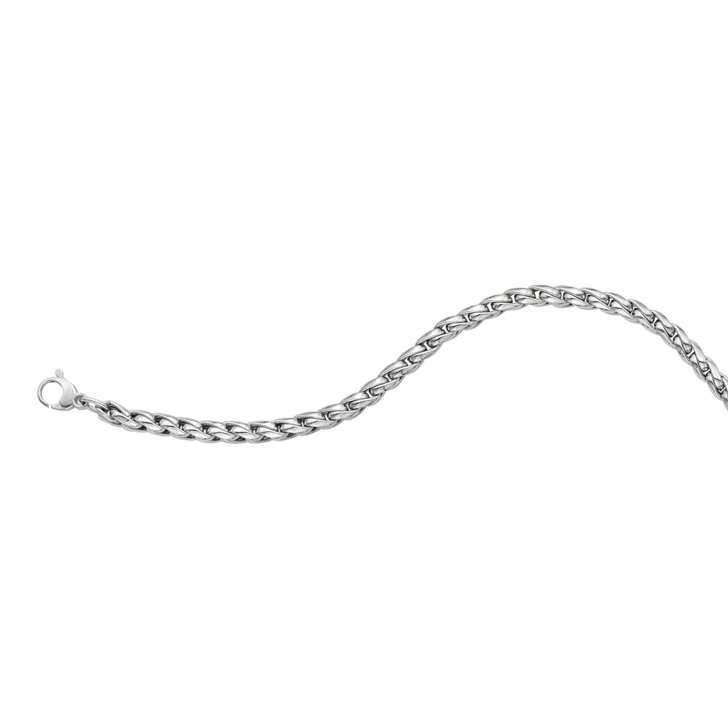 14kt Gold 7.5 inches White Finish 5.2mm Polished Round Wheat Bracelet with Lobster Clasp
