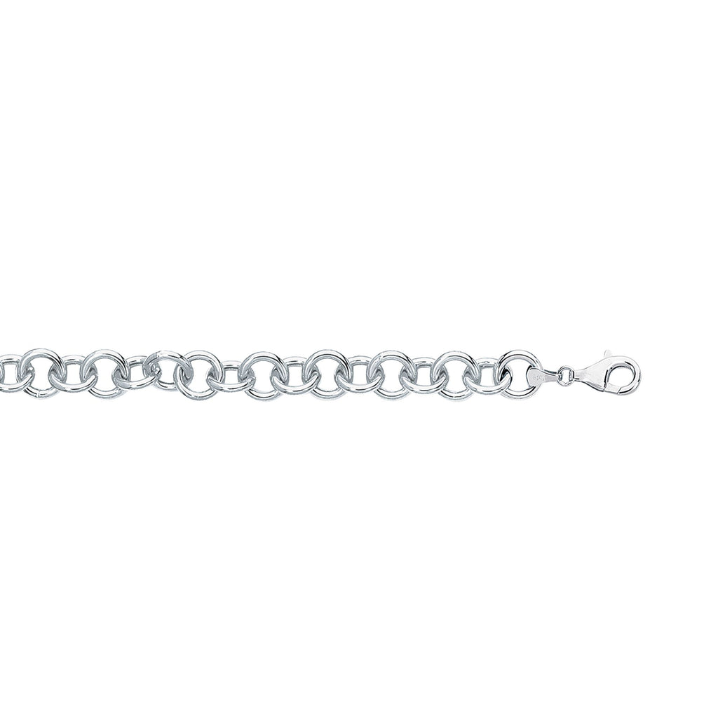 14kt 7.25 inches White Gold Diamond Cut Double Link Charm Bracelet with Lobster Clasp