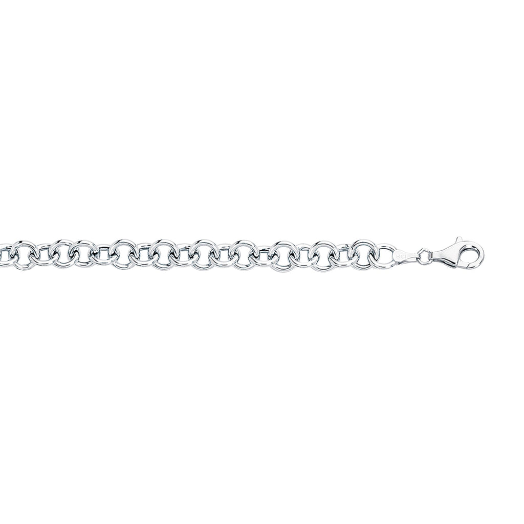 14kt 7.25 inches White Gold Diamond Cut Double Link Charm Bracelet with Lobster Clasp