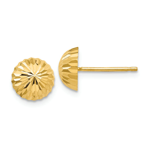 14k Gold Diamond-cut 8mm Domed Post Earrings