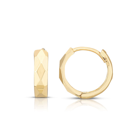 14kt Yellow Gold Diamond Cut Polished Huggie Earrings