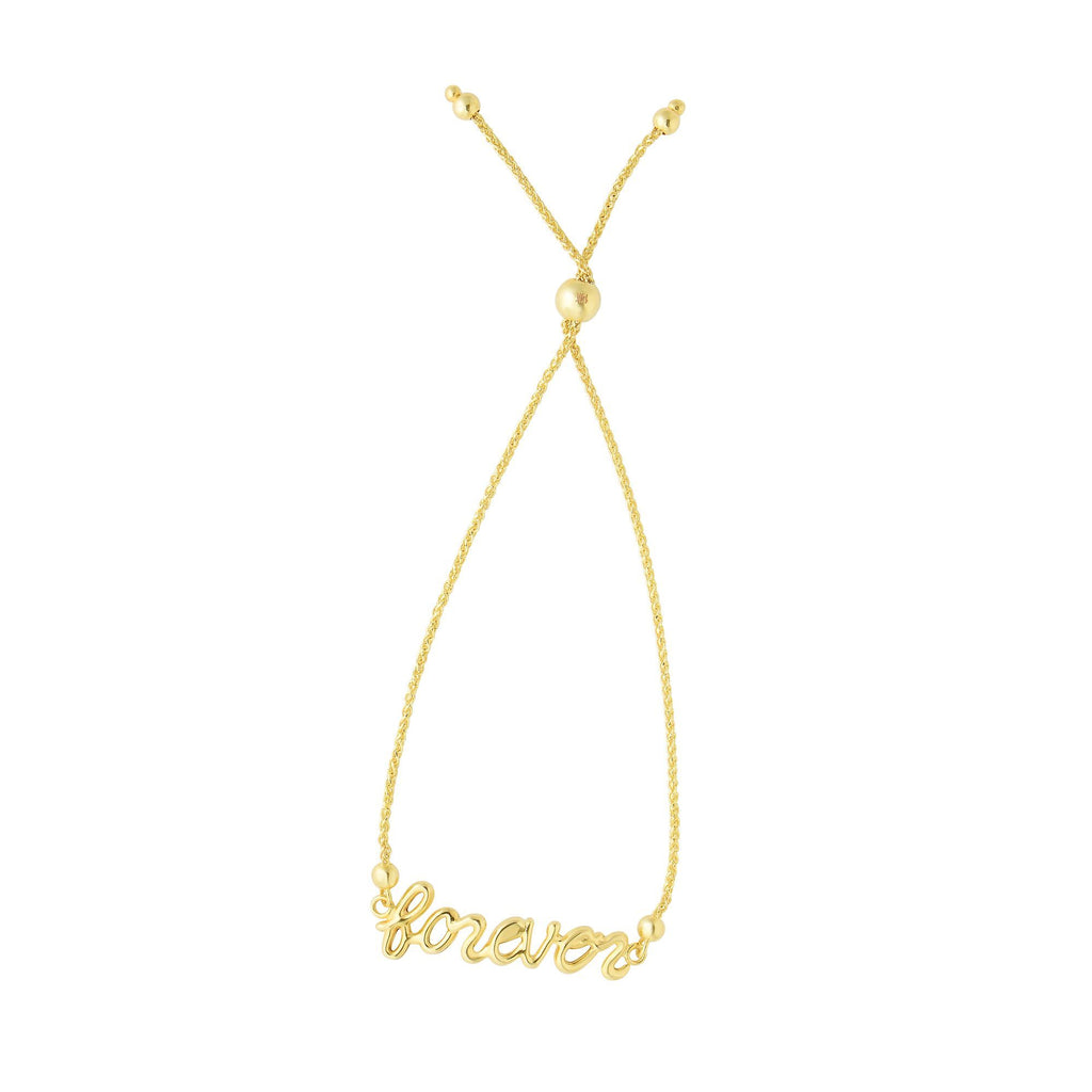 14kt Yellow Gold Bracelet with Bolo Clasp and 'Forever'