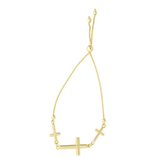 14kt Yellow Gold Bracelet with Three Crosses and Bolo Clasp