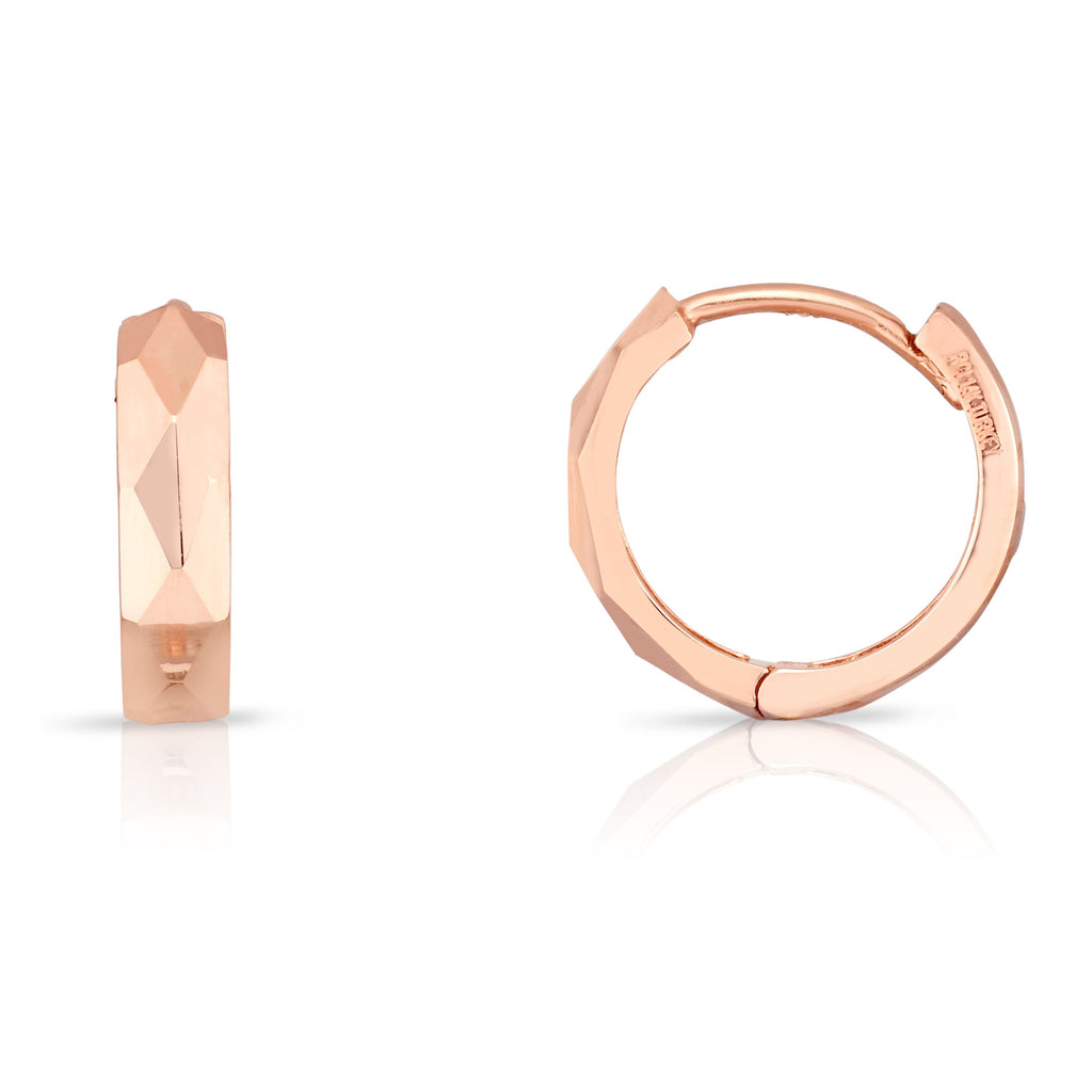 14kt Rose Gold Diamond Cut Huggie Earrings