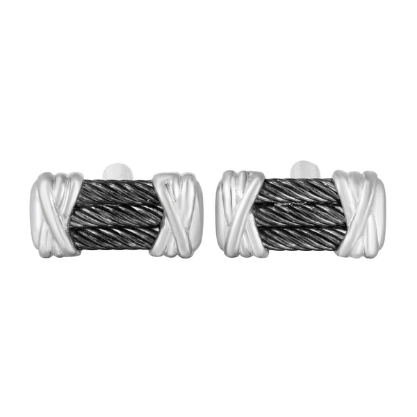 Sterling Silver Rhodium Cufflinks with Textured Italian Cable