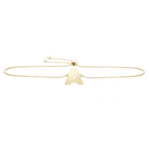 14kt Gold Initial Bracelet with Adjustable Draw String Clasp