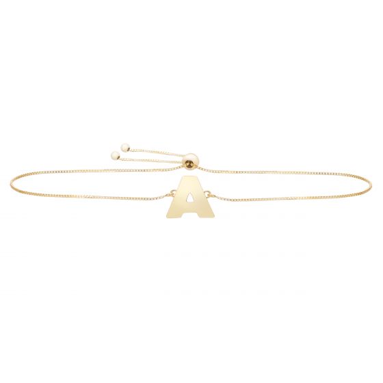 14kt Gold Initial Bracelet with Adjustable Draw String Clasp