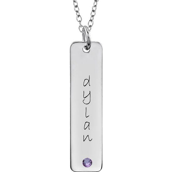Sterling Silver Tall Tag Pendant With Name and Stone
